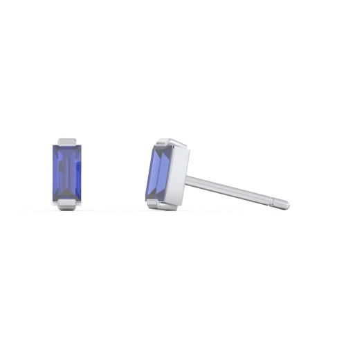 Classic Baguette Cut Stud Earrings – Sterling Silver with Blue Sapphire