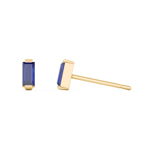 Classic Baguette Cut Stud Earrings – 10K Yellow Gold with Blue Sapphire