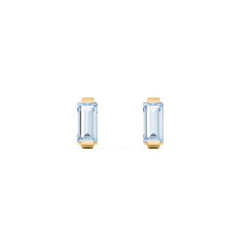 Classic Baguette Cut Stud Earrings – 10K Yellow Gold with Aquamarine