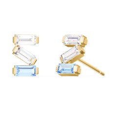 Baguette Scatter Stud Earrings in 10K Solid Yellow Gold with Diamond and Blue Topaz