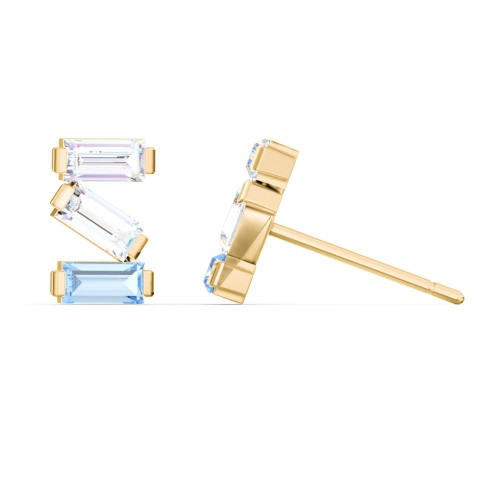 Baguette Scatter Stud Earrings – 10K Yellow Gold with Diamond and Blue Topaz