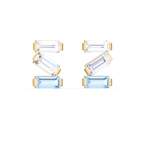 Baguette Scatter Stud Earrings – 10K Yellow Gold with Diamond and Blue Topaz