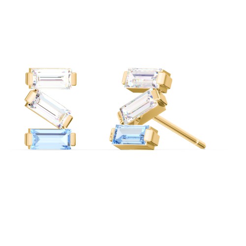 Baguette Scatter Stud Earrings – 10K Yellow Gold with Diamond and Blue Topaz