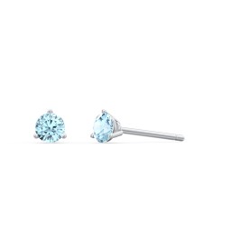 Classic 3 Prong Birthstone Stud Earrings in 925 Sterling Silver with Blue Topaz