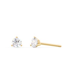 Classic 3 Prong Birthstone Stud Earrings in 10K Solid Yellow Gold with Diamond