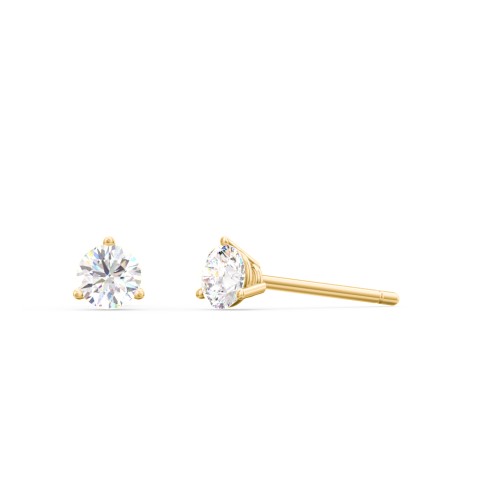 Classic 3 Prong Birthstone Stud Earrings – 10K Yellow Gold with Diamond