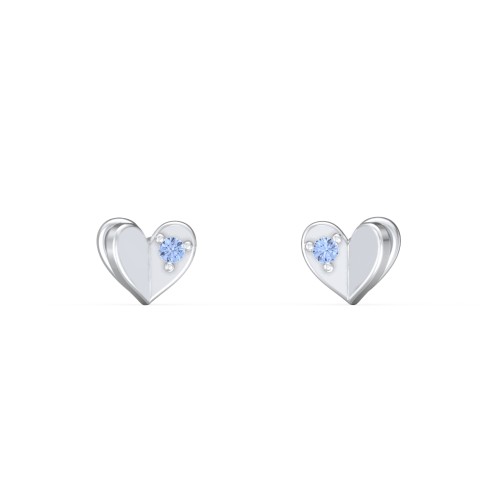 Mini Folded Heart Stud Earrings with Gemstones