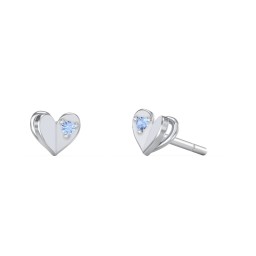 Mini Folded Heart Stud Earrings with Gemstones in 925 Sterling Silver with Fancy Blue Premium Zirconia