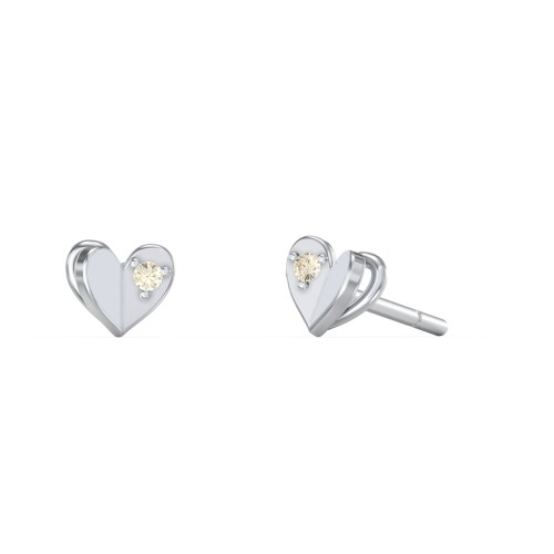 Mini Folded Heart Stud Earrings with Gemstones – Sterling Silver with Fancy Yellow Premium Zirconia
