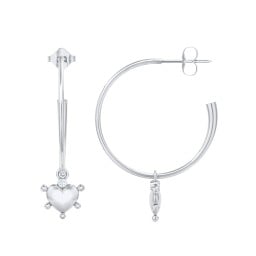 Large Open Hoop Earrings with Beaded Puffed Heart Charm and Accents