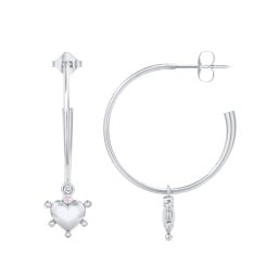 Large Open Hoop Earrings with Beaded Puffed Heart Charm and Accents