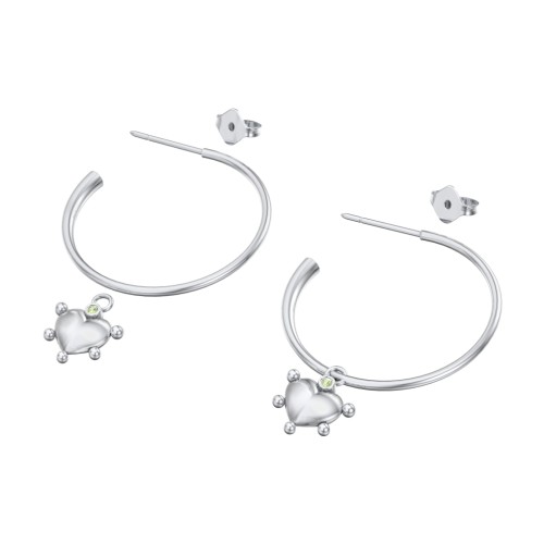 Large Open Hoop Earrings with Beaded Puffed Heart Charm and Accents
