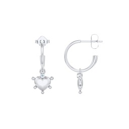 Small Open Hoop Earrings with Beaded Puffed Heart Charm and Accents in 925 Sterling Silver with Blue Topaz
