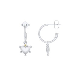 Small Open Hoop Earrings with Beaded Puffed Heart Charm and Accents in 925 Sterling Silver with Citrine