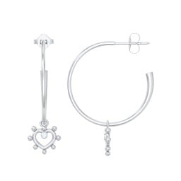 Large Open Hoop Earrings with Beaded Open Heart Charm and Accents