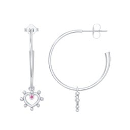 Large Open Hoop Earrings with Beaded Open Heart Charm and Accents