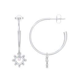 Large Open Hoop Earrings with Beaded Open Heart Charm and Accents