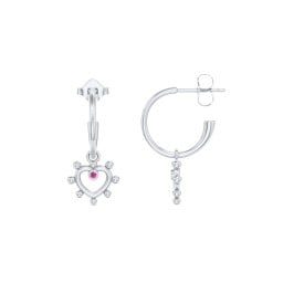 Small Open Hoop Earrings with Beaded Open Heart Charm and Accents