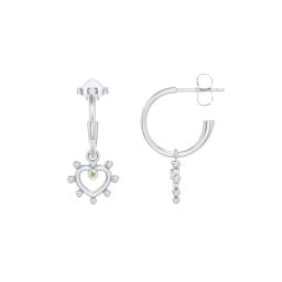 Small Open Hoop Earrings with Beaded Open Heart Charm and Accents