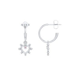 Small Open Hoop Earrings with Beaded Open Heart Charm and Accents