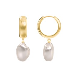 Baroque Pearl Drop Domed Huggie Earrings in 18K Gold Plated Silver