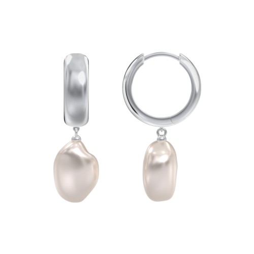 Baroque Pearl Drop Domed Huggie Earrings – Sterling Silver