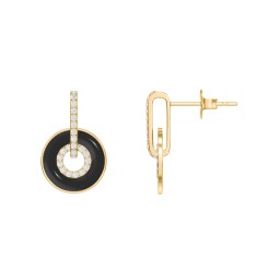 Pavé Drop Studs with Spinning Enamel Discs in 18K Gold Plated Silver