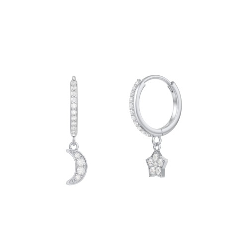 Pavé Star and Moon Huggie Earrings – Sterling Silver