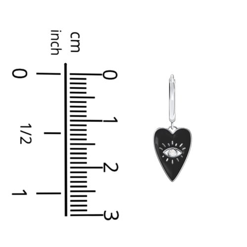 Evil Eye Heart Charm Huggie Earrings with Enamel and Accent