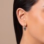 Evil Eye Heart Charm Huggie Earrings with Enamel and Accent