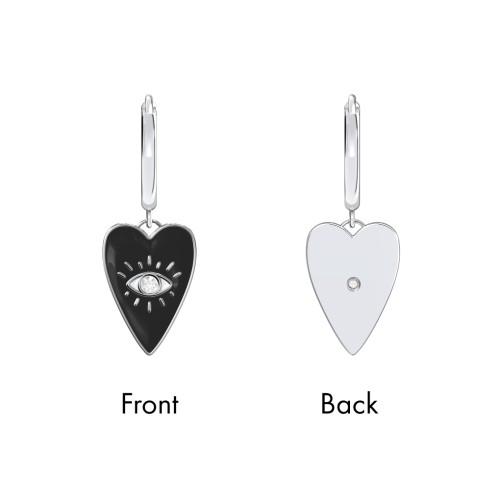 Evil Eye Heart Charm Huggie Earrings with Enamel and Accent – Sterling Silver