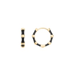 Bamboo Huggie Earrings with Enamel in 18K Gold Plated Silver