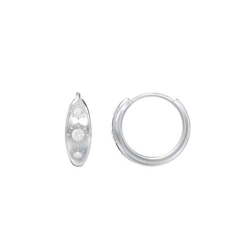 Tiny Floral Huggie Earrings with Accent Stones – Sterling Silver