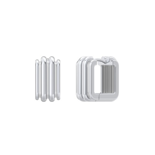 Grooved Rectangular Huggie Earrings – Sterling Silver