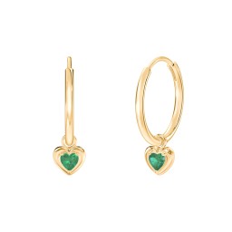 Medium Hoops with Removable Puffy Heart Birthstone Charms in with Emerald