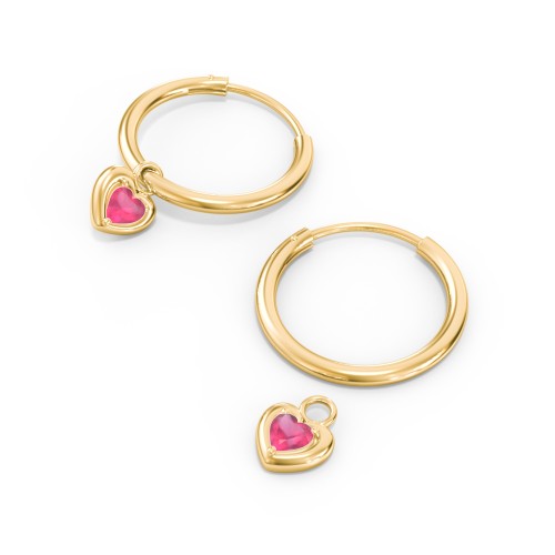 Medium Hoops with Removable Puffy Heart Birthstone Charms – with Ruby