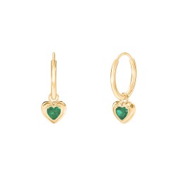 Small Hoops with Removable Puffy Heart Birthstone Charms in with Emerald