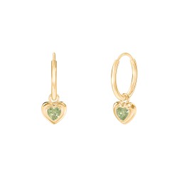 Small Hoops with Removable Puffy Heart Birthstone Charms in with Peridot