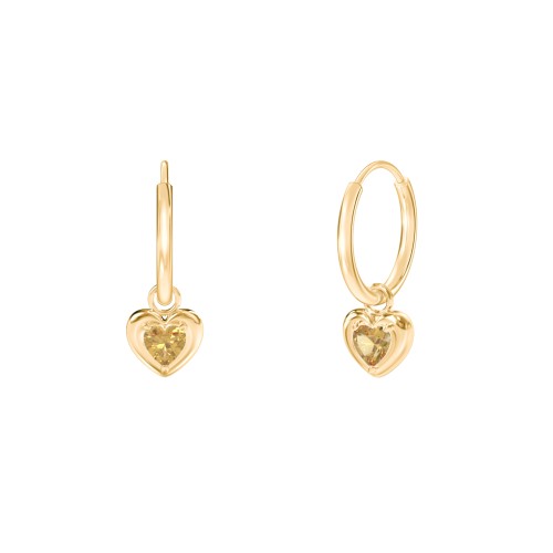 Small Hoops with Removable Puffy Heart Birthstone Charms – with Citrine