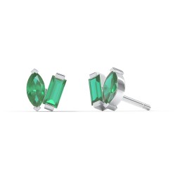 Toi et Moi Marquise and Baguette Gemstone Stud Earrings in 925 Sterling Silver with Emerald