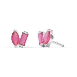Toi et Moi Marquise and Baguette Gemstone Stud Earrings in 925 Sterling Silver with Ruby