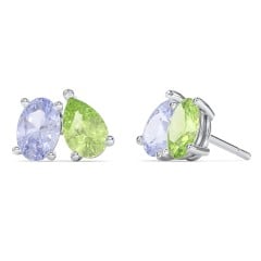 Toi et Moi Oval and Pear Gemstone Stud Earrings