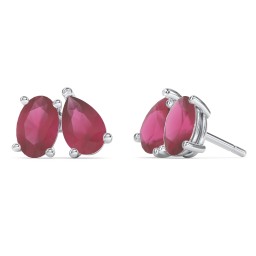Toi et Moi Oval and Pear Gemstone Stud Earrings in 925 Sterling Silver with Ruby
