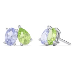 Toi et Moi Oval and Pear Gemstone Stud Earrings – Sterling Silver with Lavender Premium Zirconia and Peridot