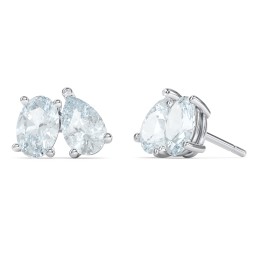 Toi et Moi Oval and Pear Gemstone Stud Earrings in 925 Sterling Silver with Aquamarine