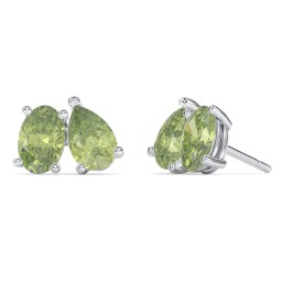 Toi et Moi Oval and Pear Gemstone Stud Earrings in 925 Sterling Silver with Peridot