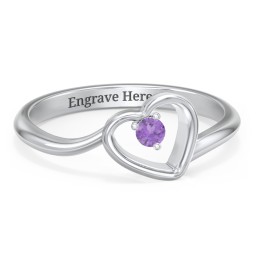 Heart Bypass Ring in 925 Sterling Silver with Amethyst