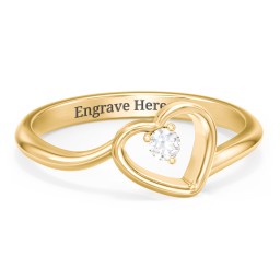 Heart Bypass Ring in 10K Solid Yellow Gold with Cubic Zirconia