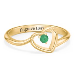 Heart Bypass Ring in 18K Gold Plated Silver with Emerald and Cubic Zirconia