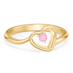 Heart Bypass Ring in 18K Gold Plated Silver with Pink Tourmaline